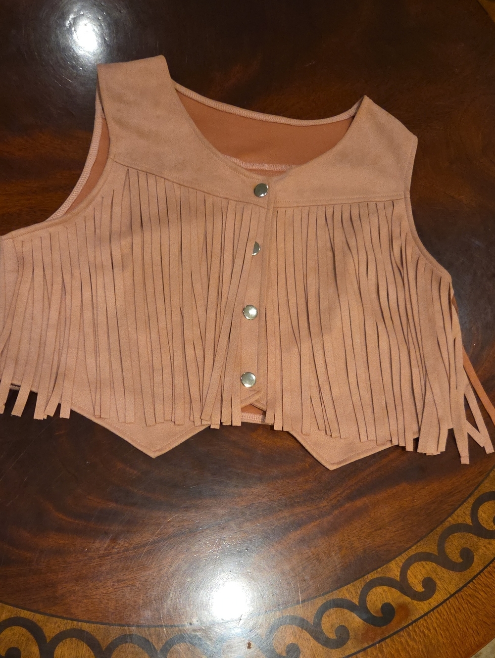 SHEIN Dusty Peach Suede-Look Fringe Vest
